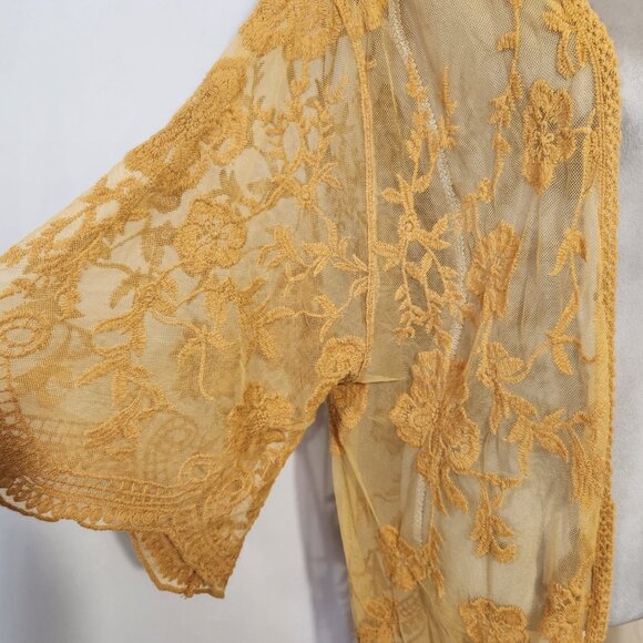 Windsor Women's Size M Floral Embroidered Sheer Lace Kimono Duster Cardigan - Picture 5 of 14